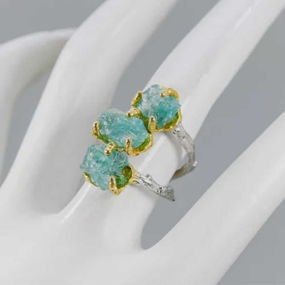 Large Raw Apatite sterling silver ring 6.75sz - Picture 2 of 4